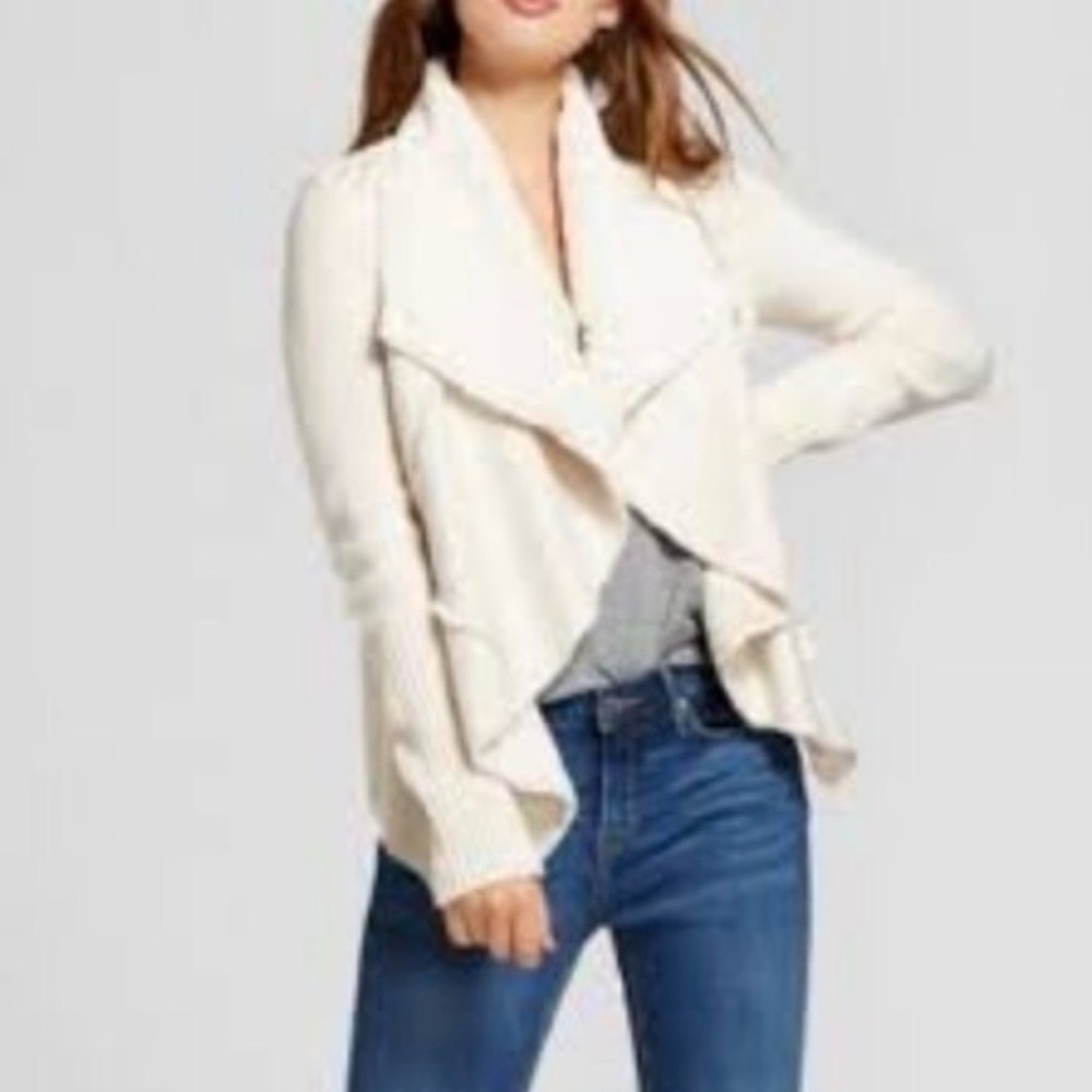 Knox Rose Cream Knit Cardigan with Faux Fur XS